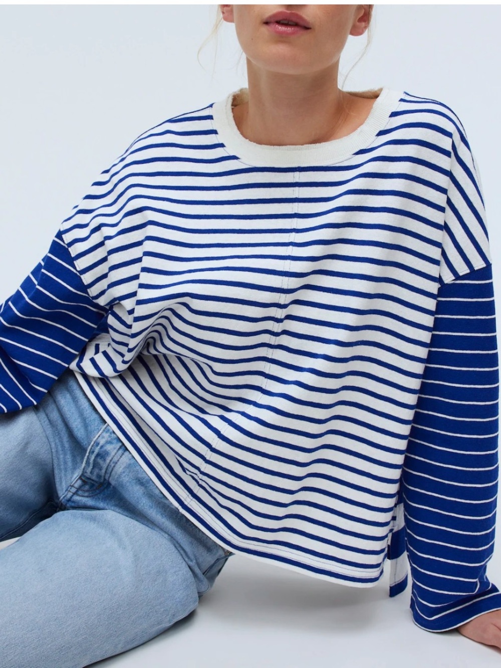 Madewell blue white striped boxy shirt rugby top